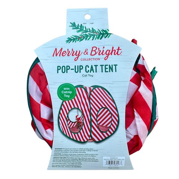 Merry & Bright Pop Up Cat Tent Red White Stripe Catnip Cat Toy Hide And Seek New - Picture 3 of 4